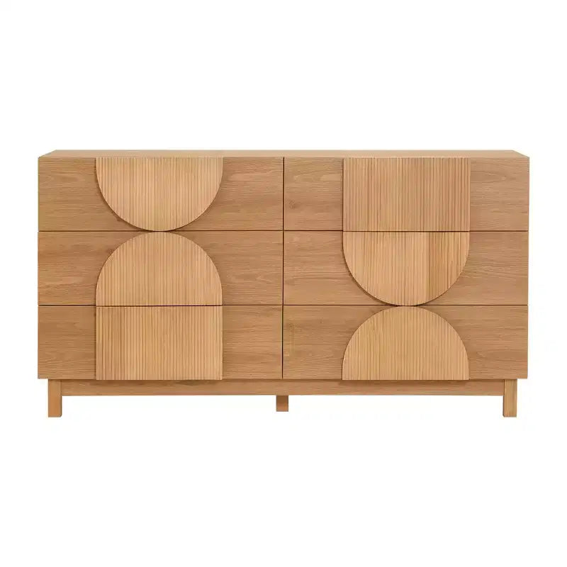 6-Drawer Modern Geometric Dresser, Half-Circle Accent Wide Storage Chest for Bedroom & Living Room