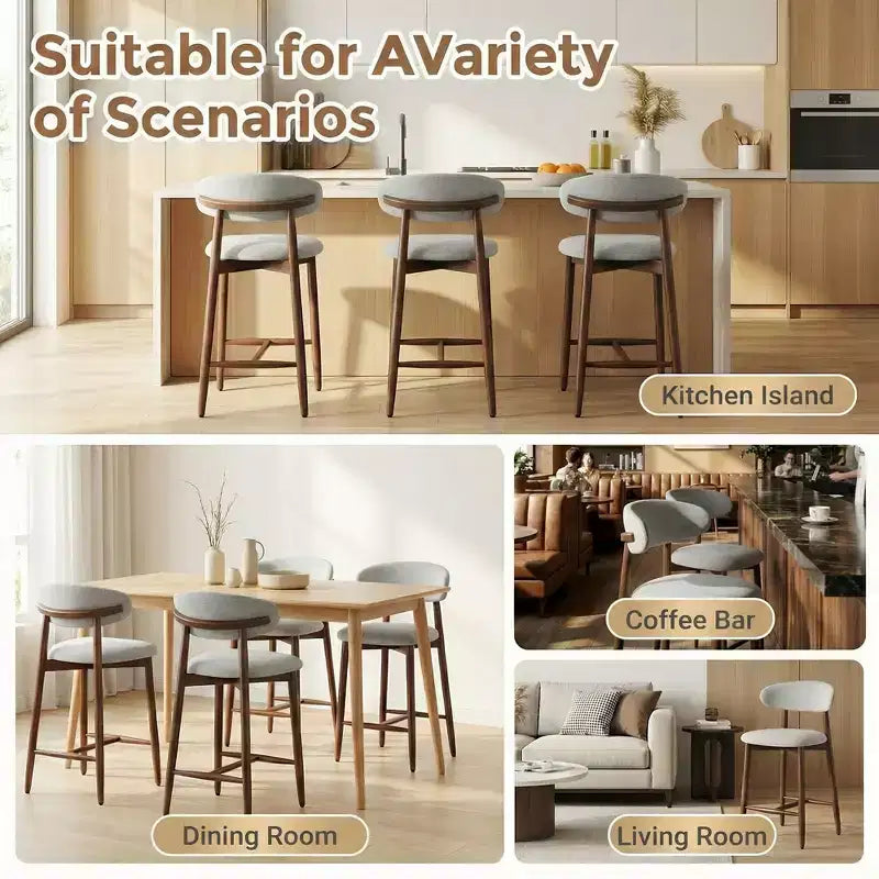 Ora Maison Set of 2/4/6 Counter Height Upholstered Bar Stool with Fabric & Walnut Finish