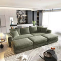 102.4 Plush Corduroy 4-Seat Convertible Sofa with Ottomans - Green