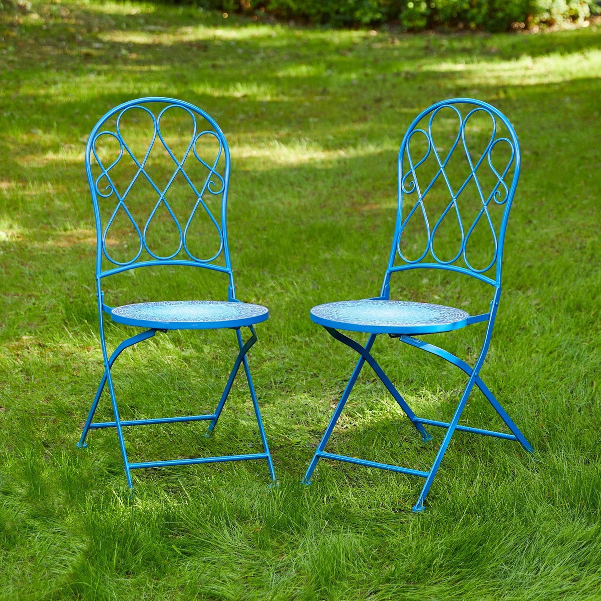 Glitzhome Outdoor Metal Folding Bistro Set 3PCS Patio Table Chairs