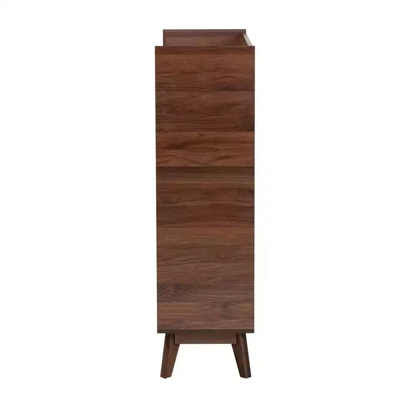 Delaire Mid-Century Modern Walnut Brown Finished Wood Shoe Cabinet