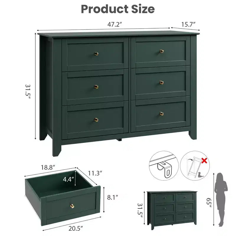 6 Drawer Dresser for Bedroom, Large Dresser with Deep Drawers & Metal Knobs, Modern Wooden Chests of Drawers for Entryway, Hallway