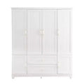 White Wood 61.42 in. Armoire with 2 Drawers, Hanging Rod and Shelves
