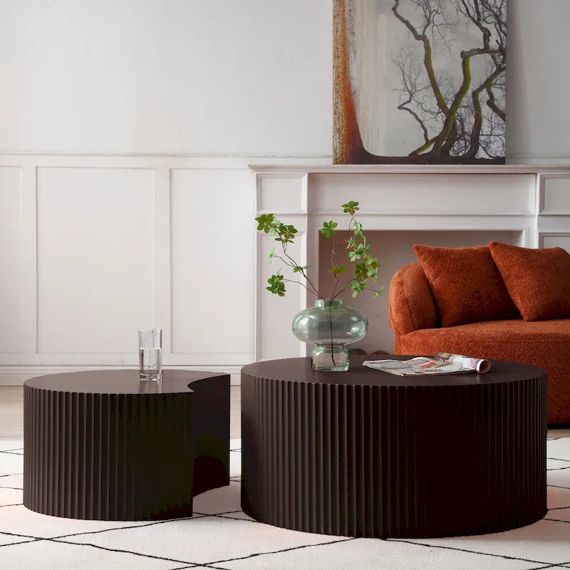 Modern Glam Round End Nesting Coffee Table Set for Living Room (Set of 2) No Assembled