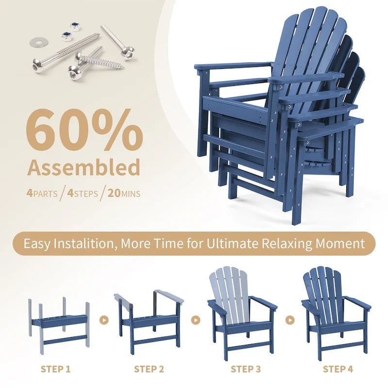 Vrakae 6 Pcs Patio HDPE All-Weather Stacking Adirondack Chair