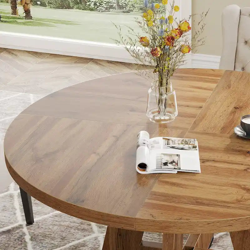 47 Inch Round Dining Table for 4, Wood Farmhouse Dinner Dinning Table for Kitchen Dining Living Room
