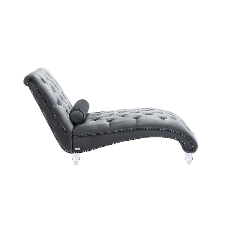 Button-Tufted Upholstered Velvet Recliner Chaise with Pillow and Acrylic Feet