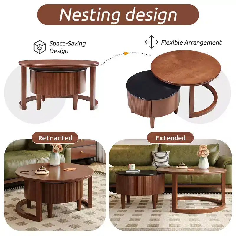 Modern Nesting Coffee Table with Drawer, Round Center Table with storage for Living Room