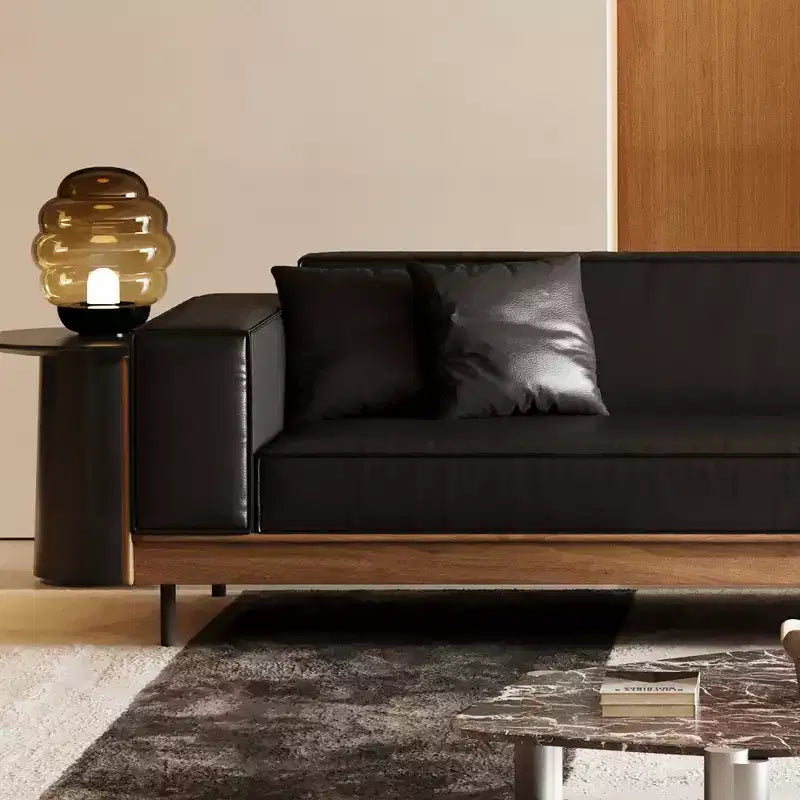 98.42 Contemporary Leather Sofa Couch with Solid Wood Frame, Metal Legs and 3 Accent Pillows