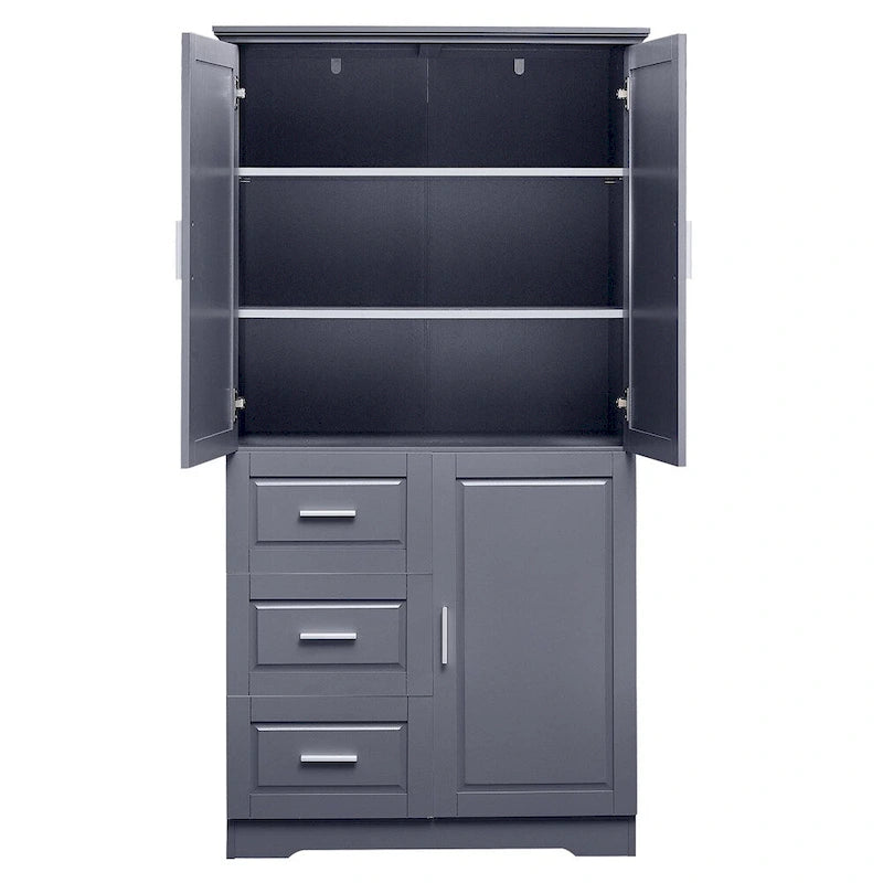Tall and Wide Storage Cabinet with Doors for Bathroom, Three Drawers