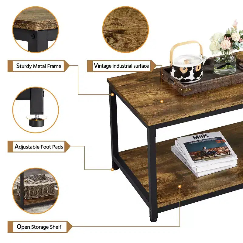 Yaheetech Wood Industrial Coffee Table with Storage Shelf for Living Room