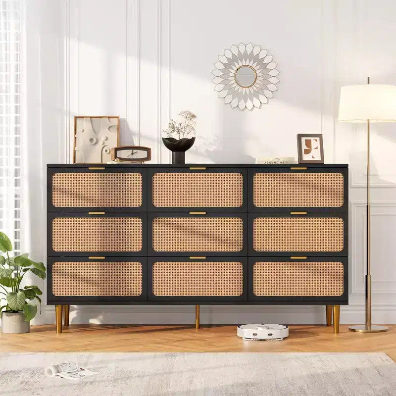 Rattan chest of drawers for the bedroom, large-capacity drawer cabinets for the wardrobe, suitable for the living room, hallway, and childrens room.