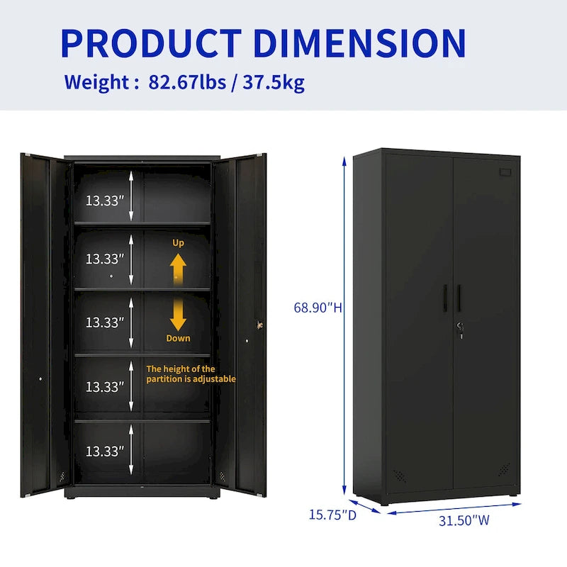 Armoire haute de rangement avec 2 portes et 4 compartiments