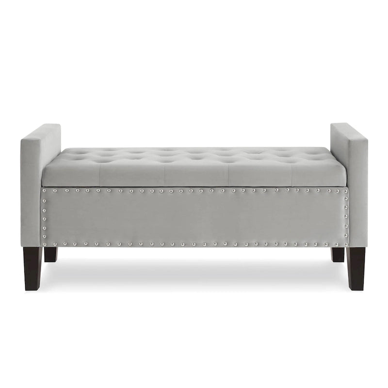 Banc de rangement capitonné avec garniture cloutée, Siège rembourré moelleux avec accoudoirs pour entrée/salon, Banc de bout de lit - Crème
