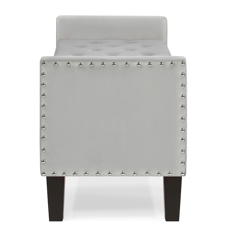 Banc de rangement capitonné avec garniture cloutée, Siège rembourré moelleux avec accoudoirs pour entrée/salon, Banc de bout de lit - Crème