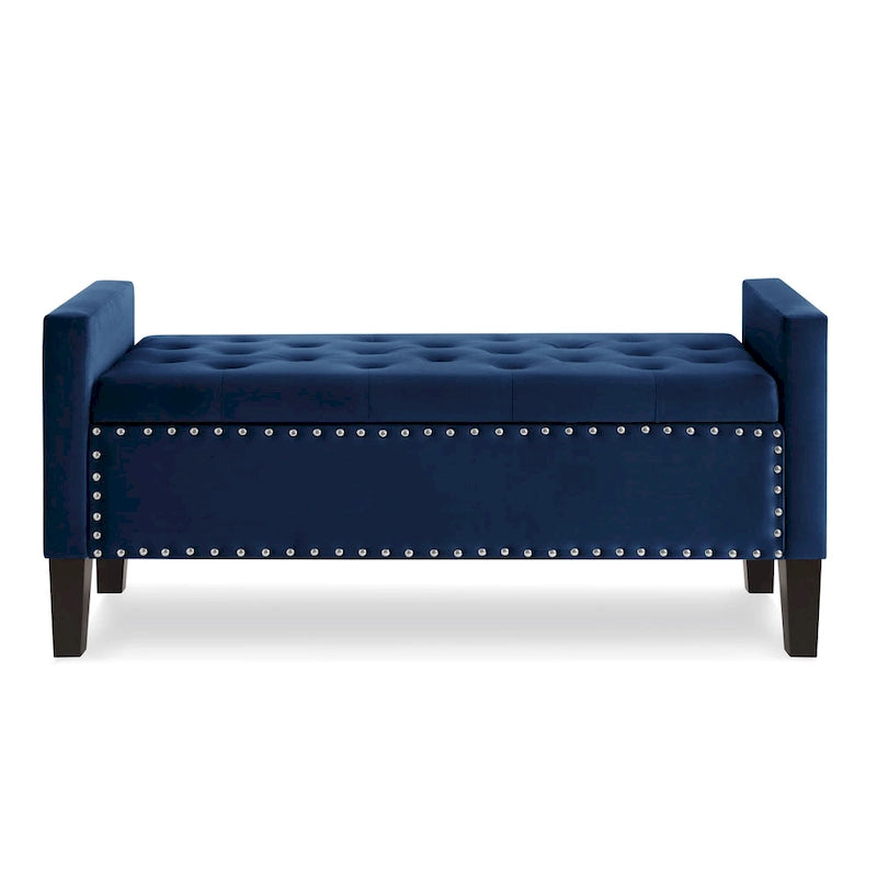 Banc de rangement capitonné avec garniture cloutée, Siège rembourré moelleux avec accoudoirs pour entrée/salon, Banc de bout de lit - Crème