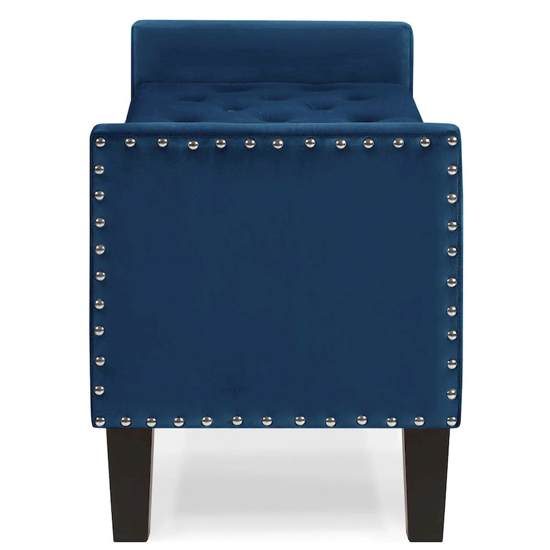 Banc de rangement capitonné avec garniture cloutée, Siège rembourré moelleux avec accoudoirs pour entrée/salon, Banc de bout de lit - Crème