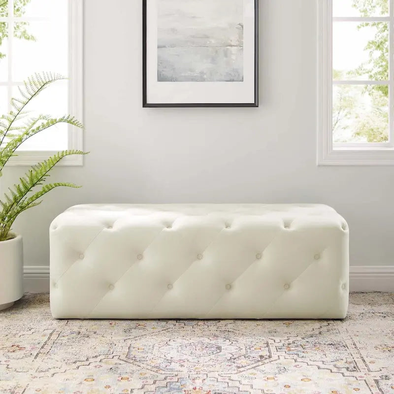 Banquette d'entrée en velours capitonnée de 48 pouces