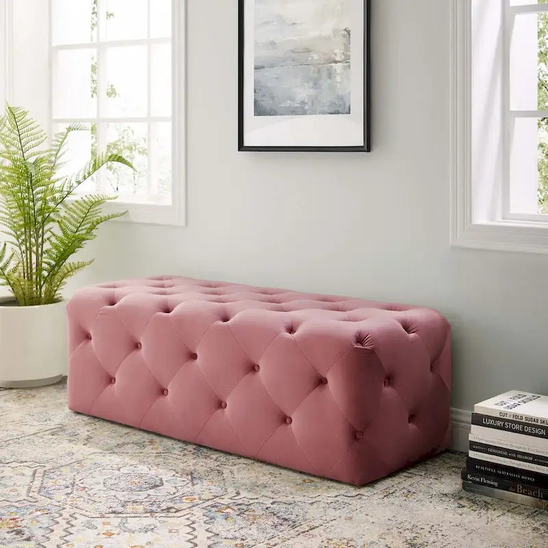 Banquette d'entrée en velours capitonnée de 48 pouces