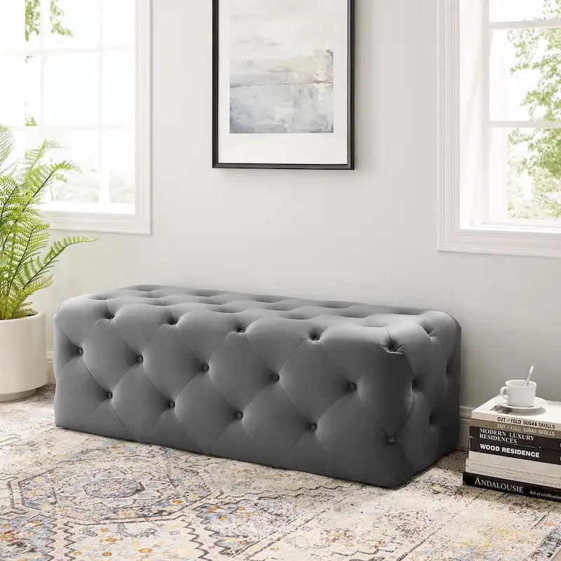 Banquette d'entrée en velours capitonnée de 48 pouces