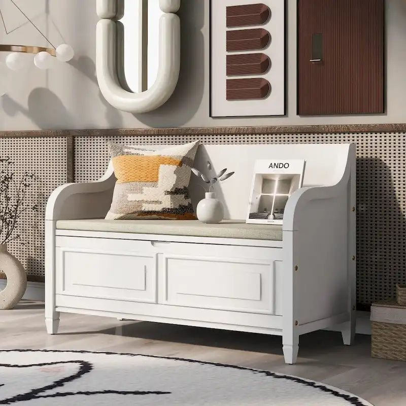 Banc de rangement multifonctionnel en bois massif, style rustique, pour entrée, 42 po