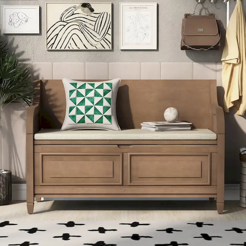 42 Rustic Style Solid wood Entryway Multifunctional Storage Bench