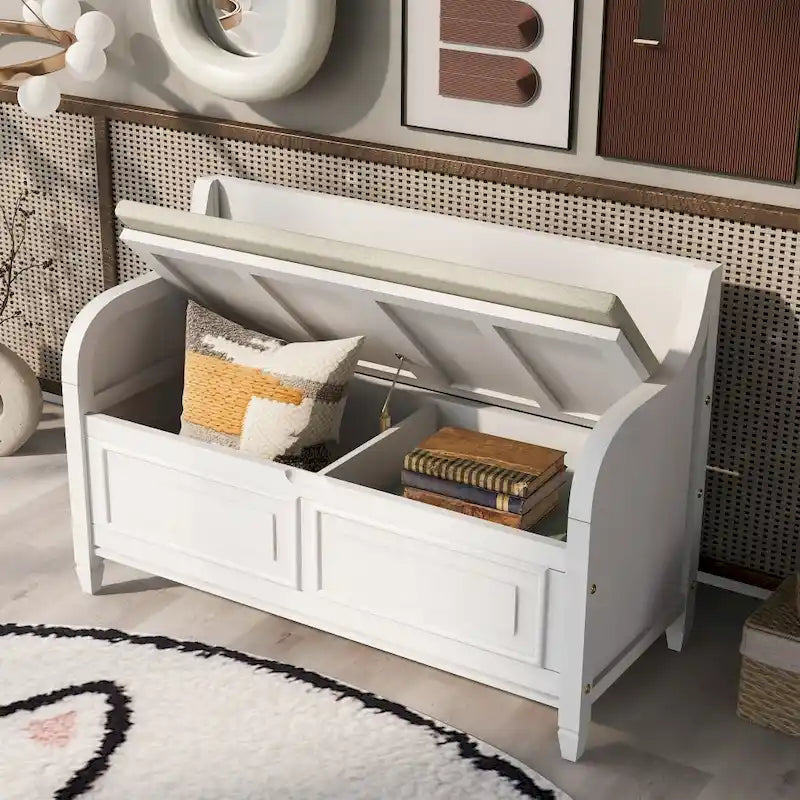 Banc de rangement multifonctionnel en bois massif, style rustique, pour entrée, 42 po