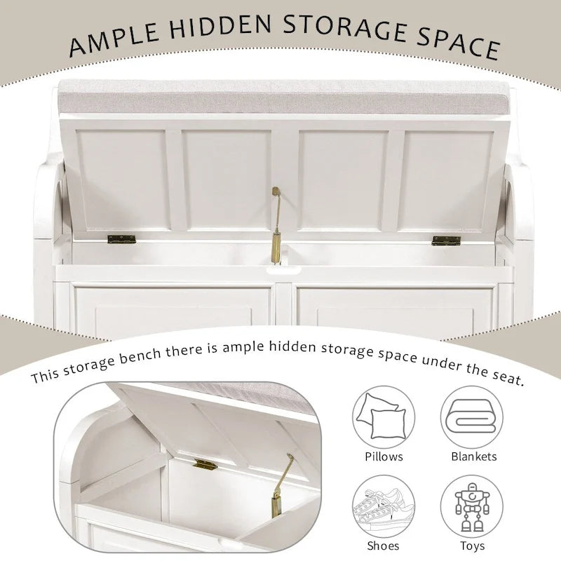 Banc de rangement multifonctionnel en bois massif, style rustique, pour entrée, 42 po