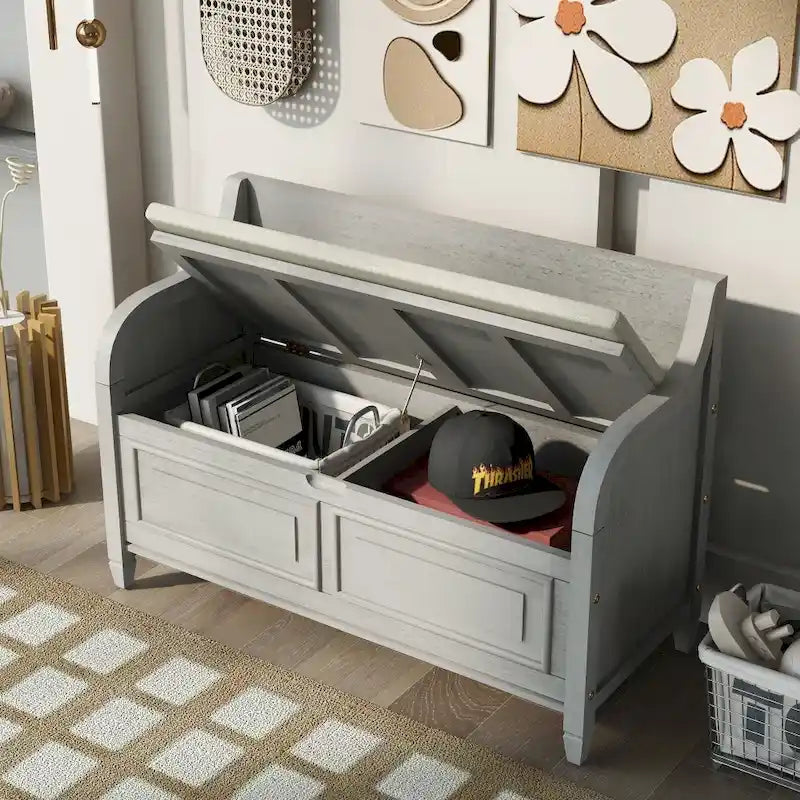 Banc de rangement multifonctionnel en bois massif, style rustique, pour entrée, 42 po