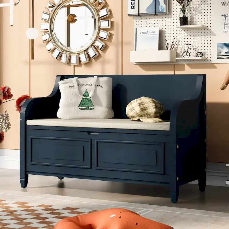 Banc de rangement multifonctionnel en bois massif, style rustique, pour entrée, 42 po