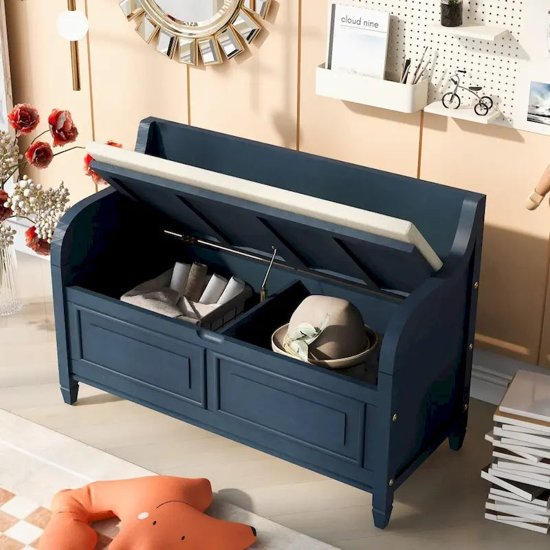 Banc de rangement multifonctionnel en bois massif, style rustique, pour entrée, 42 po