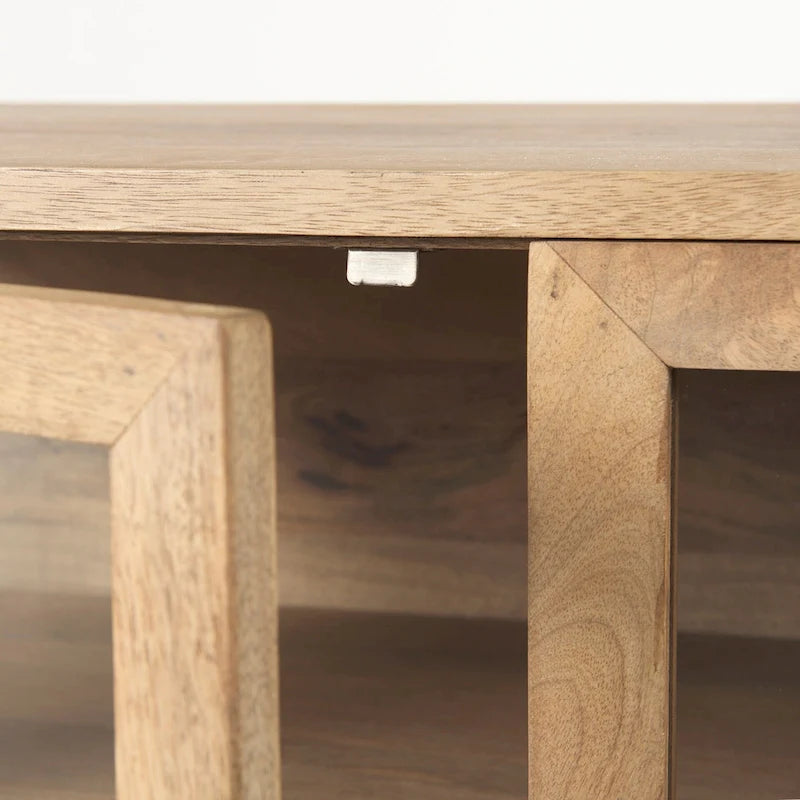 Vaisselier avec meuble bas à 4 portes vitrées en bois clair avec piètement en métal noir - 70,0L x 18,0l x 32,0H