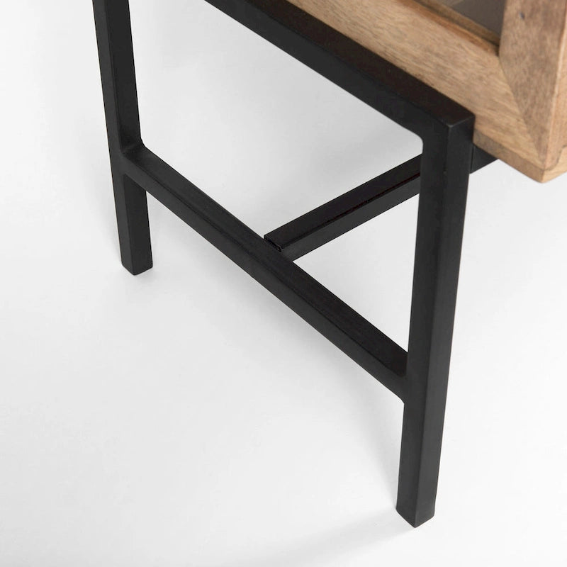 Vaisselier avec meuble bas à 4 portes vitrées en bois clair avec piètement en métal noir - 70,0L x 18,0l x 32,0H