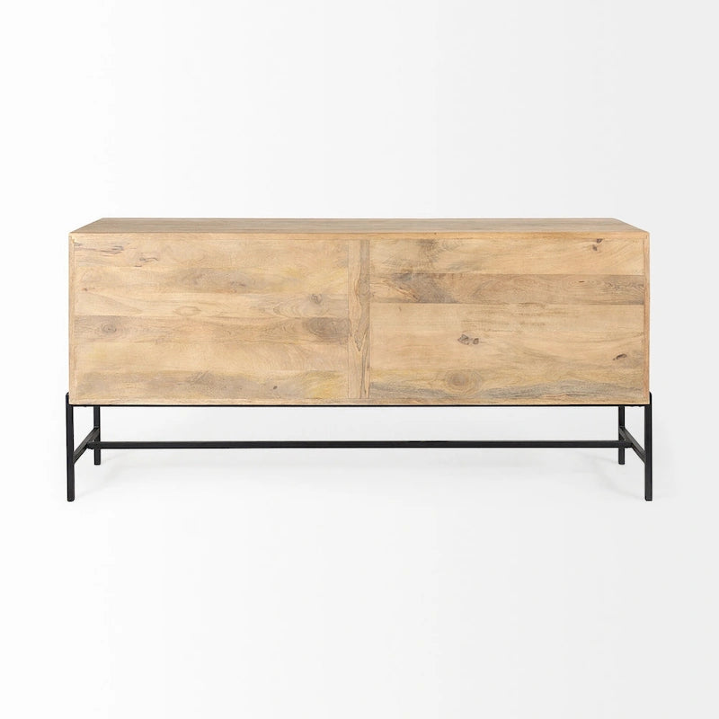 Vaisselier avec meuble bas à 4 portes vitrées en bois clair avec piètement en métal noir - 70,0L x 18,0l x 32,0H