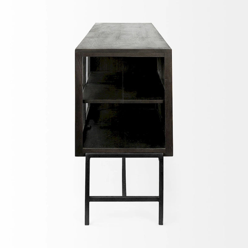 Vaisselier avec meuble bas à 4 portes vitrées en bois clair avec piètement en métal noir - 70,0L x 18,0l x 32,0H