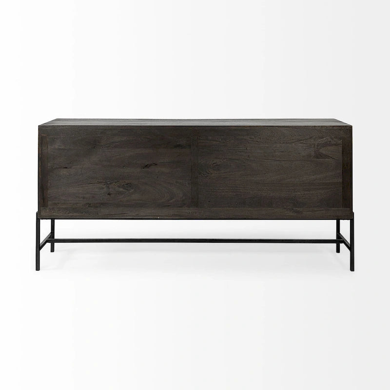 Vaisselier avec meuble bas à 4 portes vitrées en bois clair avec piètement en métal noir - 70,0L x 18,0l x 32,0H