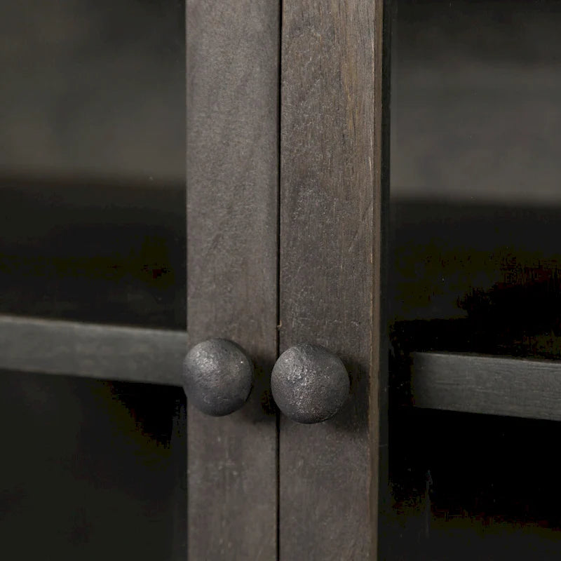 Vaisselier avec meuble bas à 4 portes vitrées en bois clair avec piètement en métal noir - 70,0L x 18,0l x 32,0H