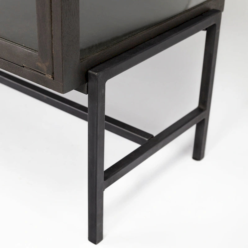Vaisselier avec meuble bas à 4 portes vitrées en bois clair avec piètement en métal noir - 70,0L x 18,0l x 32,0H