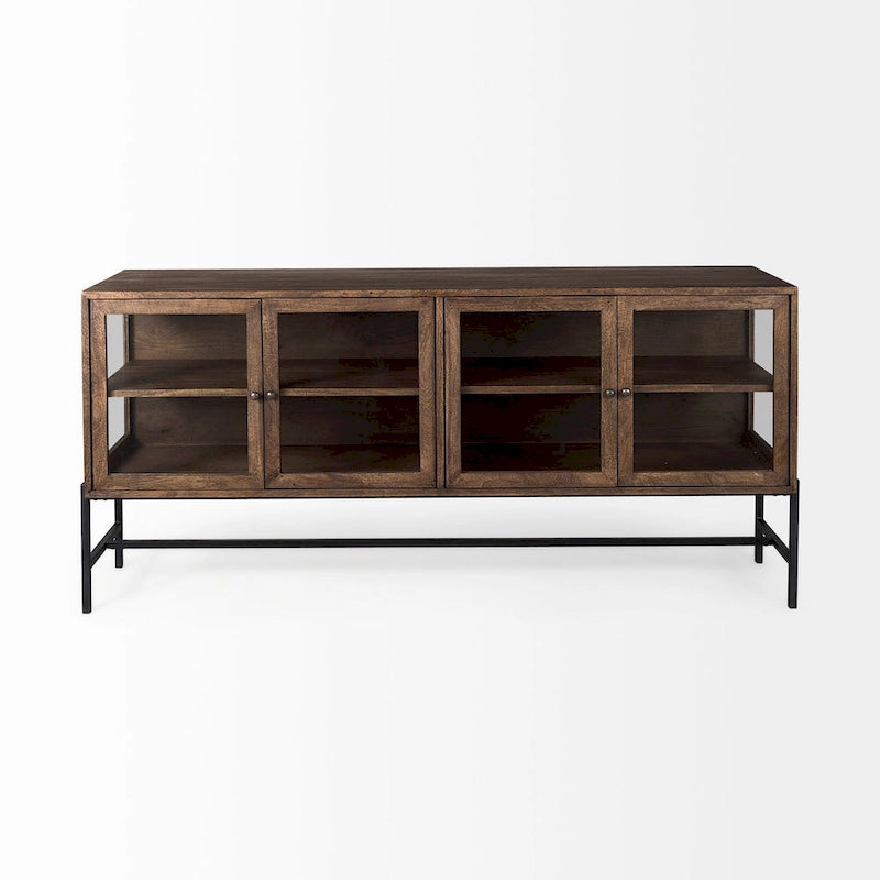 Vaisselier avec meuble bas à 4 portes vitrées en bois clair avec piètement en métal noir - 70,0L x 18,0l x 32,0H