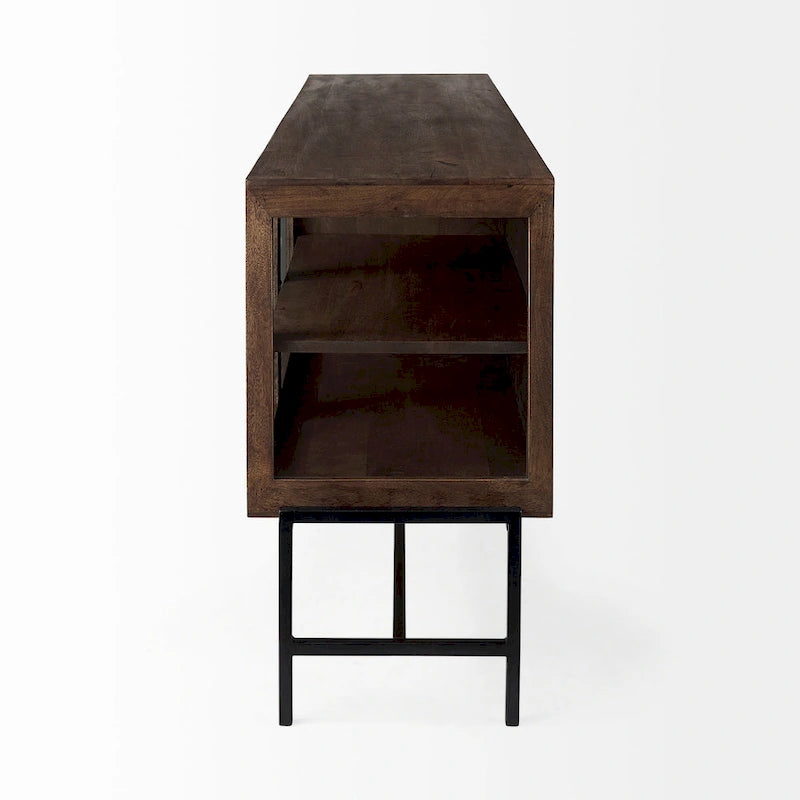 Vaisselier avec meuble bas à 4 portes vitrées en bois clair avec piètement en métal noir - 70,0L x 18,0l x 32,0H