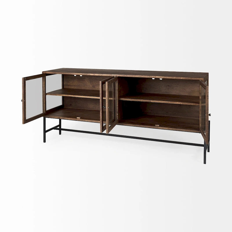 Vaisselier avec meuble bas à 4 portes vitrées en bois clair avec piètement en métal noir - 70,0L x 18,0l x 32,0H