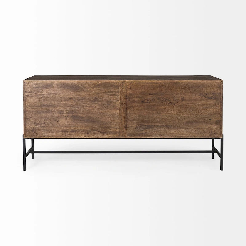 Vaisselier avec meuble bas à 4 portes vitrées en bois clair avec piètement en métal noir - 70,0L x 18,0l x 32,0H