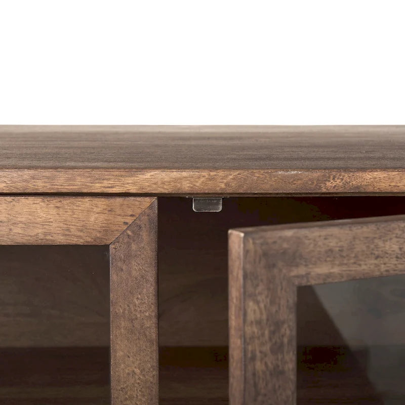 Vaisselier avec meuble bas à 4 portes vitrées en bois clair avec piètement en métal noir - 70,0L x 18,0l x 32,0H