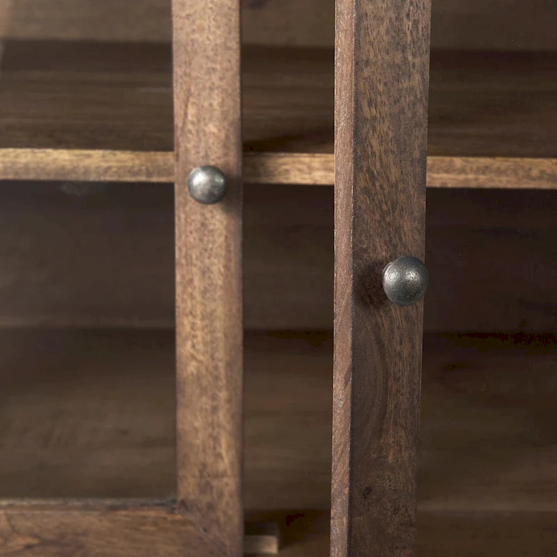 Vaisselier avec meuble bas à 4 portes vitrées en bois clair avec piètement en métal noir - 70,0L x 18,0l x 32,0H