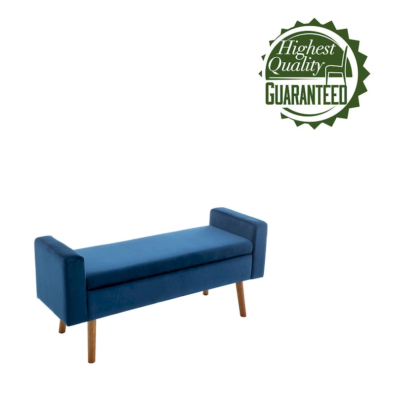 Banc de rangement en velours avec pieds en hévéa