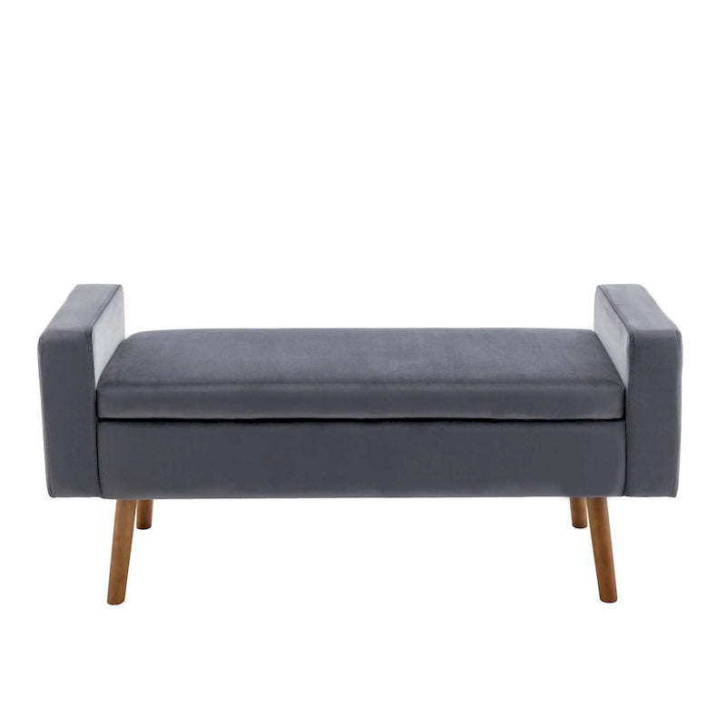 Banc de rangement en velours avec pieds en hévéa