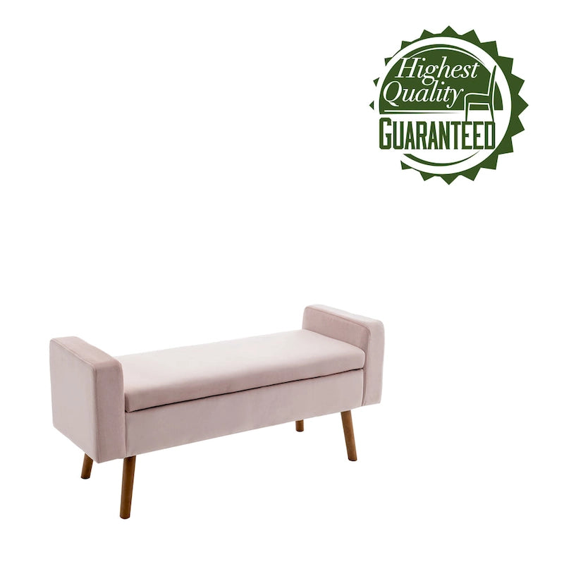 Banc de rangement en velours avec pieds en hévéa