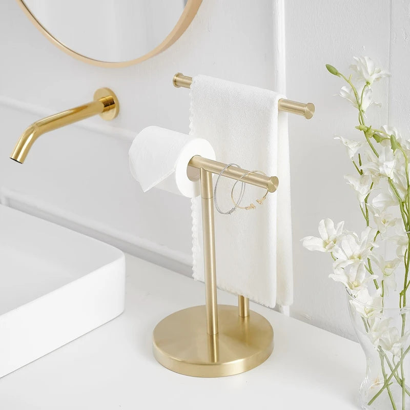 Barre de comptoir autoportante avec porte-serviettes double en T pour salle de bain et cuisine