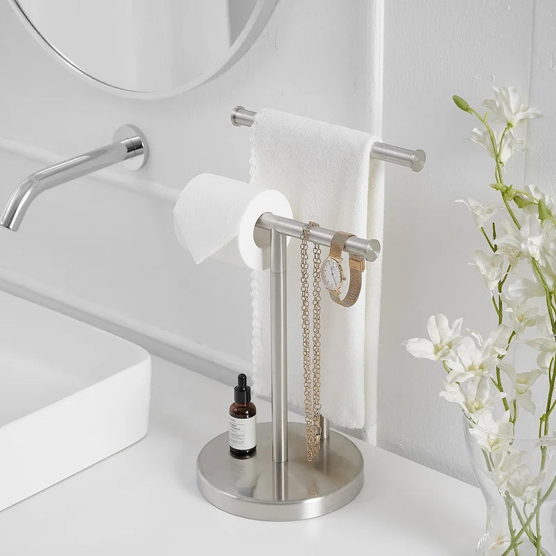 Barre de comptoir autoportante avec porte-serviettes double en T pour salle de bain et cuisine
