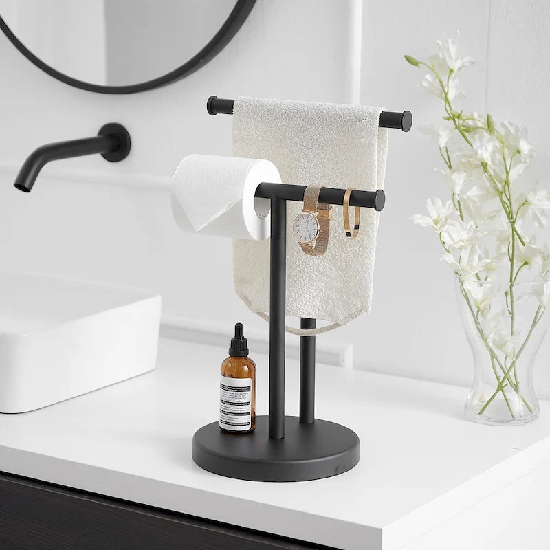Barre de comptoir autoportante avec porte-serviettes double en T pour salle de bain et cuisine